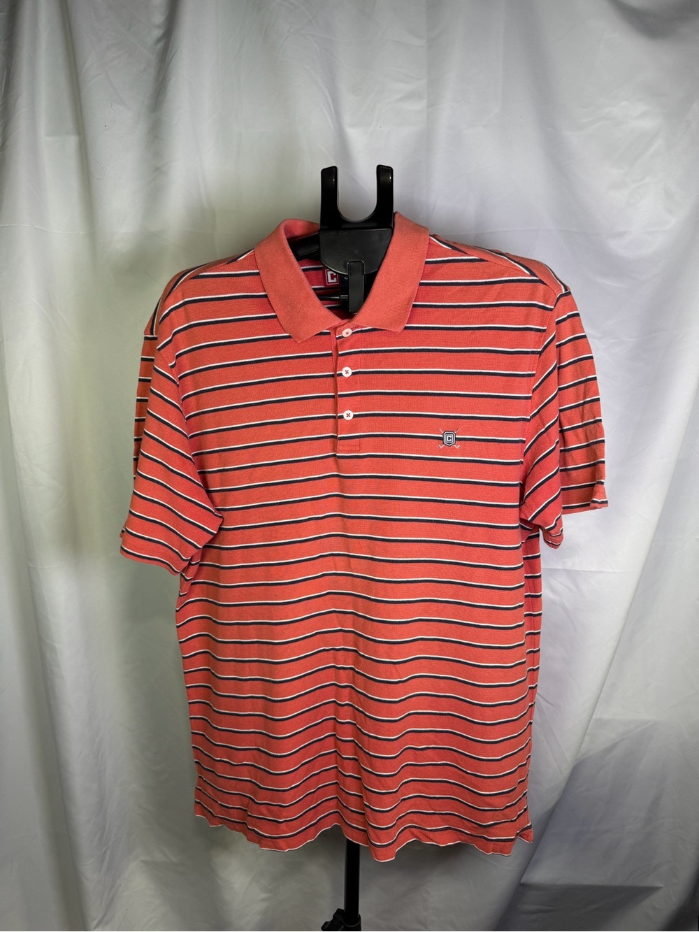 Chaps Coral Striped Polo with White & Black Lines